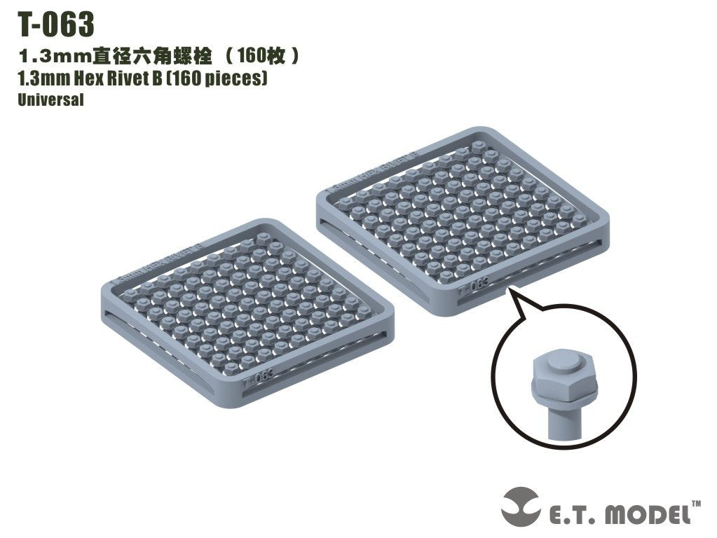 Rivet hexagonal ET modèle T-063 1,3 mm (240 pièces) (rivets) 