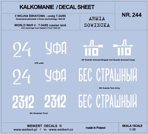 Weikert Decals DEC244 Armia Sowiecka - CZOŁG T-34/85 - front wschodni 1943-45 - vol.3 1/35