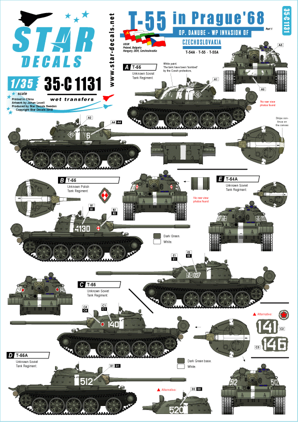 Star Decals 35-C1131 T-55 in Prague &amp;#39;68 1/35