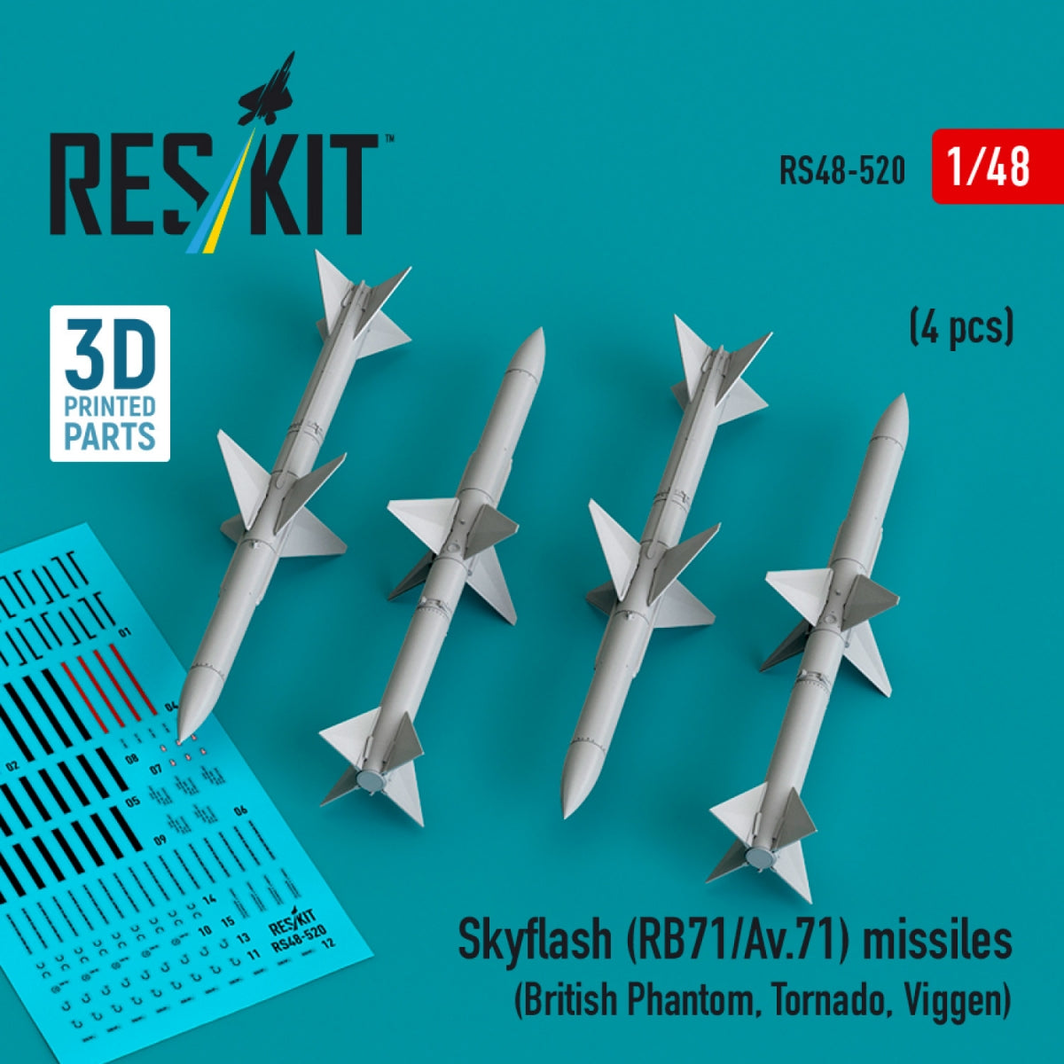 RESKIT RS48-0520 Skyflash (RB71/Av.71) missiles (4 pcs) (3D Printed) 1/48