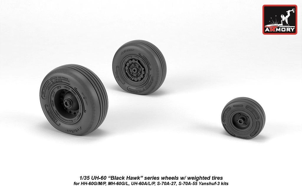 Armory Models AW35303 UH-60 Black Hawk wheels w/ weighted tires 1/35 – immagine 3