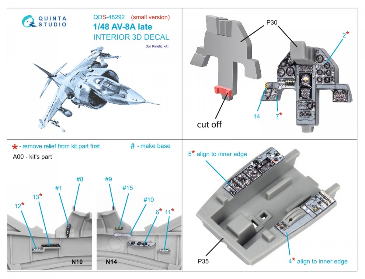 Quinta Studio QDS-48292 AV-8A Late 3D-Printed &amp;amp; coloured Interior on decal paper (Kinetic) (Small version) 1/48 – zdjęcie 2