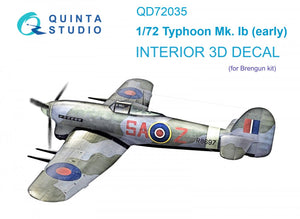 Quinta Studio QD72035 Hawker Typhoon Mk.1b (early) 3D-Printed &amp;amp; colored Interior on decal paper (Brengun) 1/72