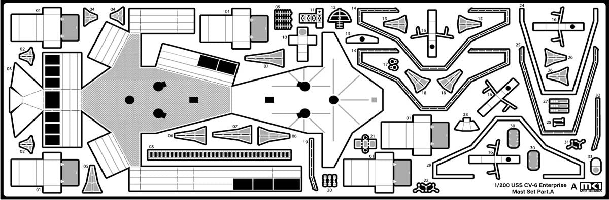 MK1 Design MD-20021 Porte-avions CV-6 Enterprise de l&amp;#39;US Navy - Pièces de détail pour maquette Trumpeter au 1/200 – image 60
