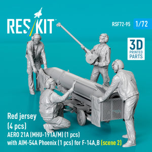 RESKIT RSF72-0095 Red jersey (4 pcs) AERO 21A (MHU-191A/M) (1 pcs) with AIM-54A Phoenix (1 pcs) for F-14A,B (scene 2) (3D Printed) 1/72
