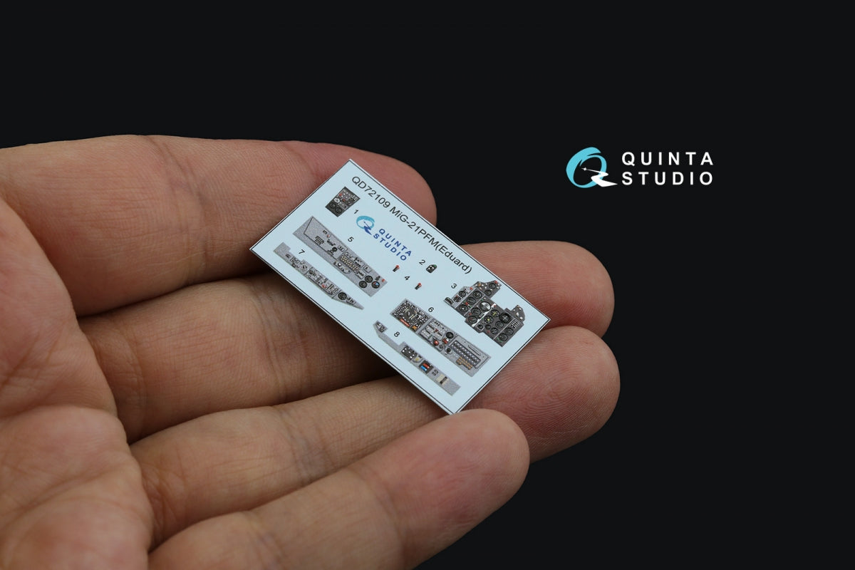 Quinta Studio QD72109 MiG-21PFM Gray panels 3D-Printed &amp;amp; coloured Interior on decal paper (Eduard) 1/72 – immagine 3