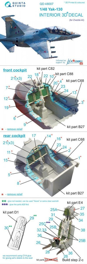 Quinta Studio QD48007 Yak-130 3D-Printed &amp;amp; coloured Interior on decal paper (for Zvezda kits) 1/48 – Bild 9