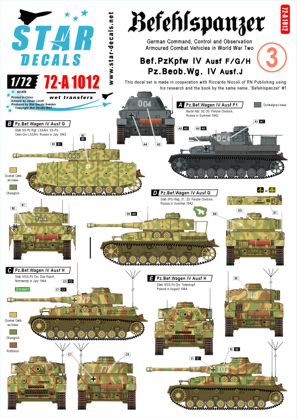 Star Decals 72-A1012 Befehlspanzer #3 German Command 1/72