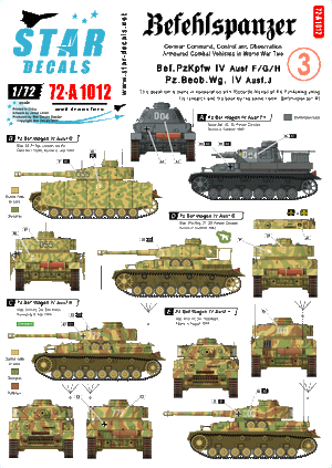 Star Decals 72-A1012 Befehlspanzer # 3 German Command 1/72