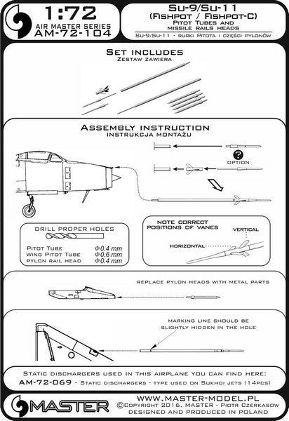 Master AM-72-104 Sukhoi Su-9 / Sukhoi Su-11 (Fishpot / Fishpot C) - Pilot Tubes and missile rails heads 1/72 – immagine 6