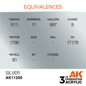 AK Interactive AK11209 SILVER – METALLIC 17ml – immagine 3