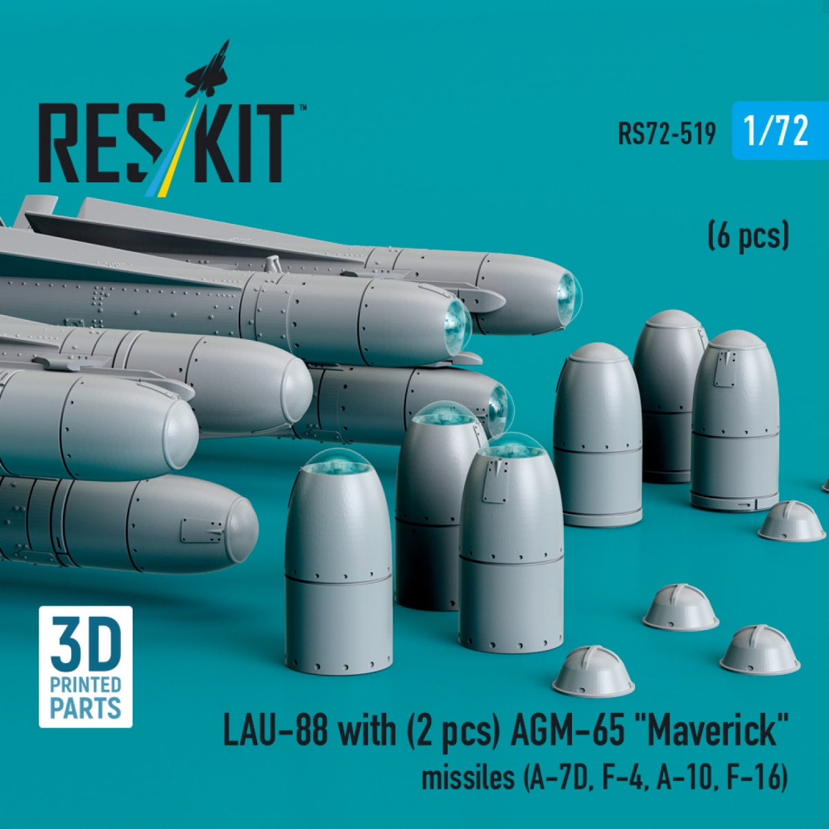 RESKIT RS72-0519 LAU-88 with (2 pcs) AGM-65 &amp;quot;Maverick&amp;quot; missiles (6 pcs) (3D Printed) 1/72 – image 3