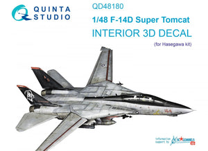 Quinta Studio QD48180 F-14D 3D-Printed &amp;amp; coloured Interior on decal paper (Hasegawa) 1/48