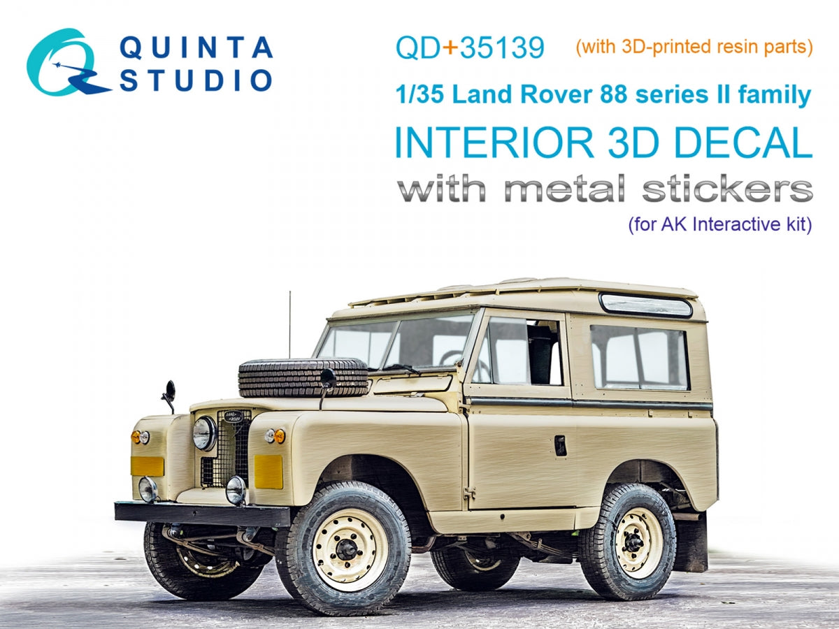 Quinta Studio QD+35139 Land Rover 88 series II family 3D-Printed &amp;amp; colored Interior on decal paper (AK Interactive) (with 3D-printed resin parts) 1/35