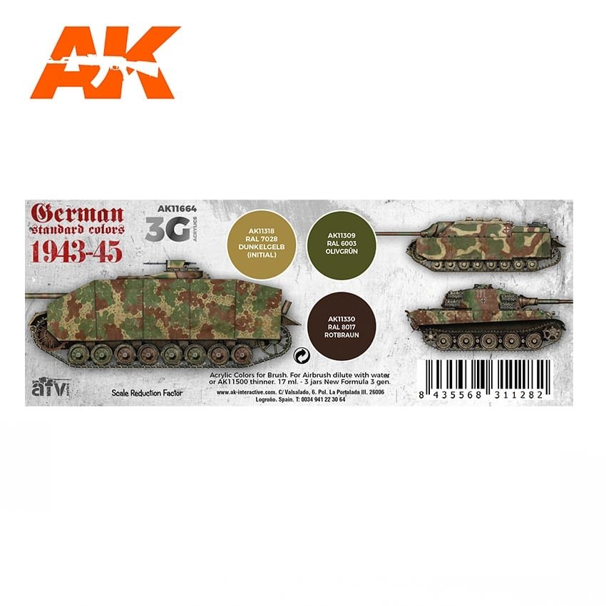 AK Interactive AK11664 3G COULEURS STANDARD ALLEMANDES 1943-1945 3x17 ml  – image 2