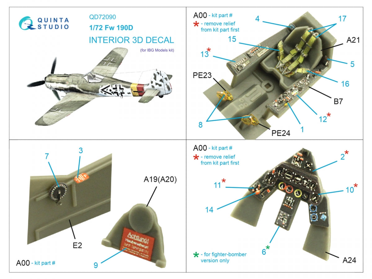 Quinta Studio QD72090 Fw 190D 3D-Printed &amp;amp; coloured Interior on decal paper (IBG models) 1/72 – Bild 2