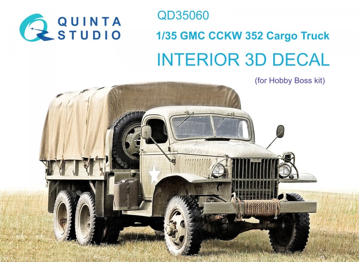 Quinta Studio QD35060 GMC CCKW 352 Cargo Truck 3D-Printed &amp; colored Interior on decal paper (HobbyBoss) 1/35