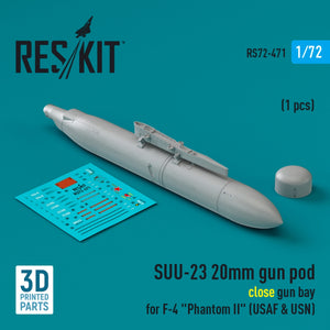 RESKIT RS72-0471 SUU-23 Nacelle de canon de 20 mm (baie fermée) pour F-4 « Phantom II » (USAF) (1 pièce) (Impression 3D) 1/72 – image 2