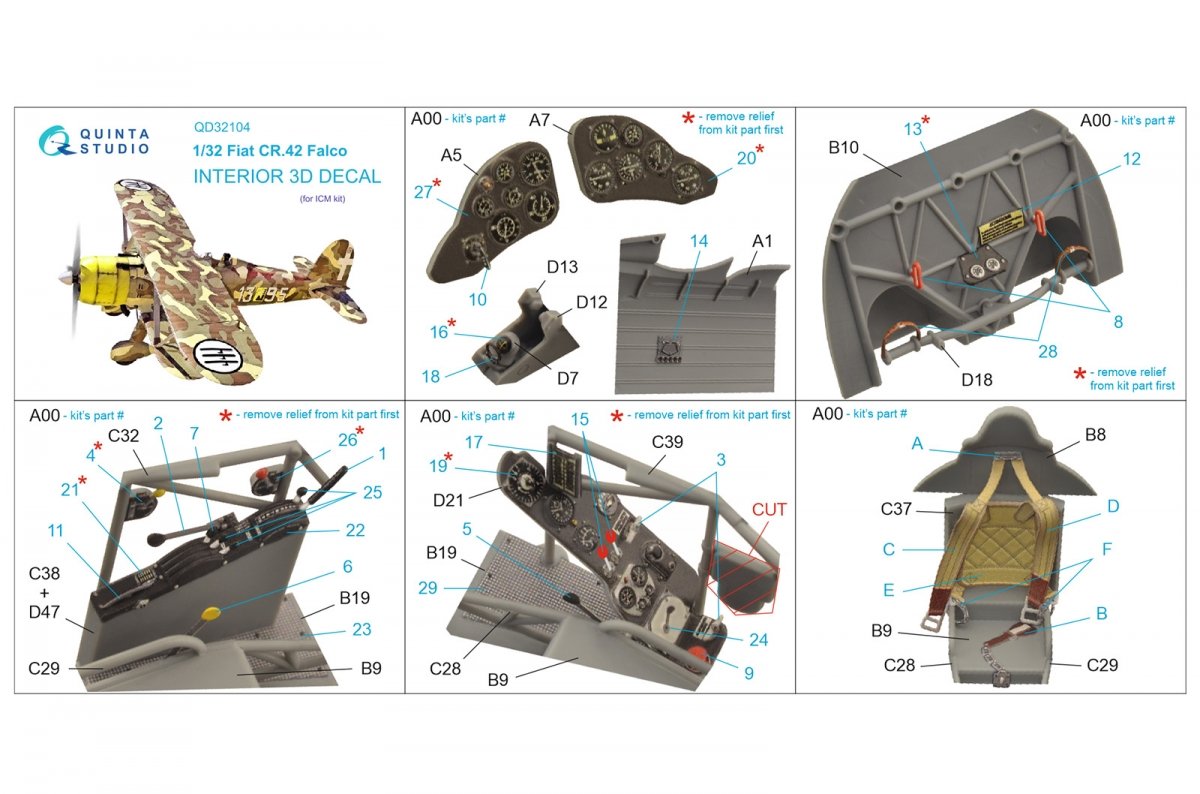 Quinta Studio QD32104 Fiat CR.42 3D-Printed &amp;amp; coloured Interior on decal paper (ICM) 1/32 – Bild 14