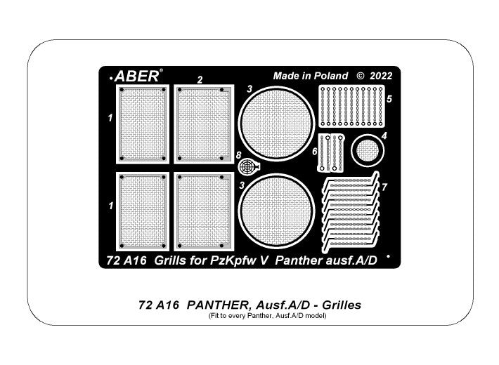 Grilles Aber 72A16 pour German Panther, Ausf.A/D / PzKpfw. V, Ausf.A/D, Panther - Grilles 1/72 – image 3