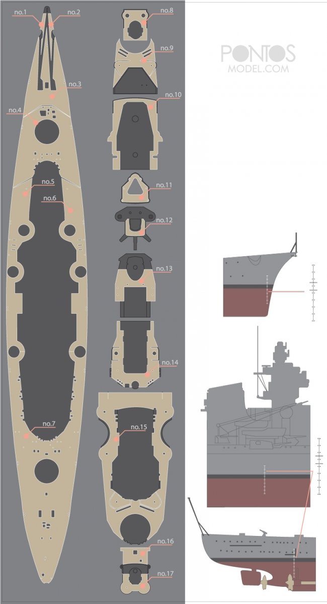 Pontos 35003WD1 DKM Bismarck Wooden Deck set 1/350 – Bild 3