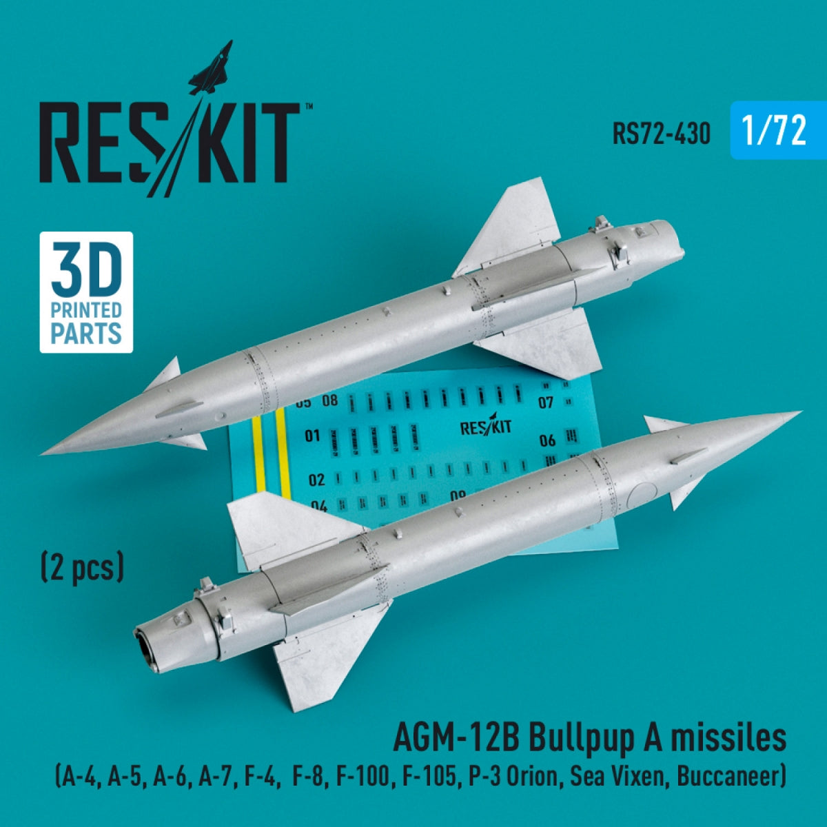 RESKIT RS72-0430 MISSILES AGM-12B BULLPUP A (2 PIÈCES) (IMPRIMÉS EN 3D) 1/72