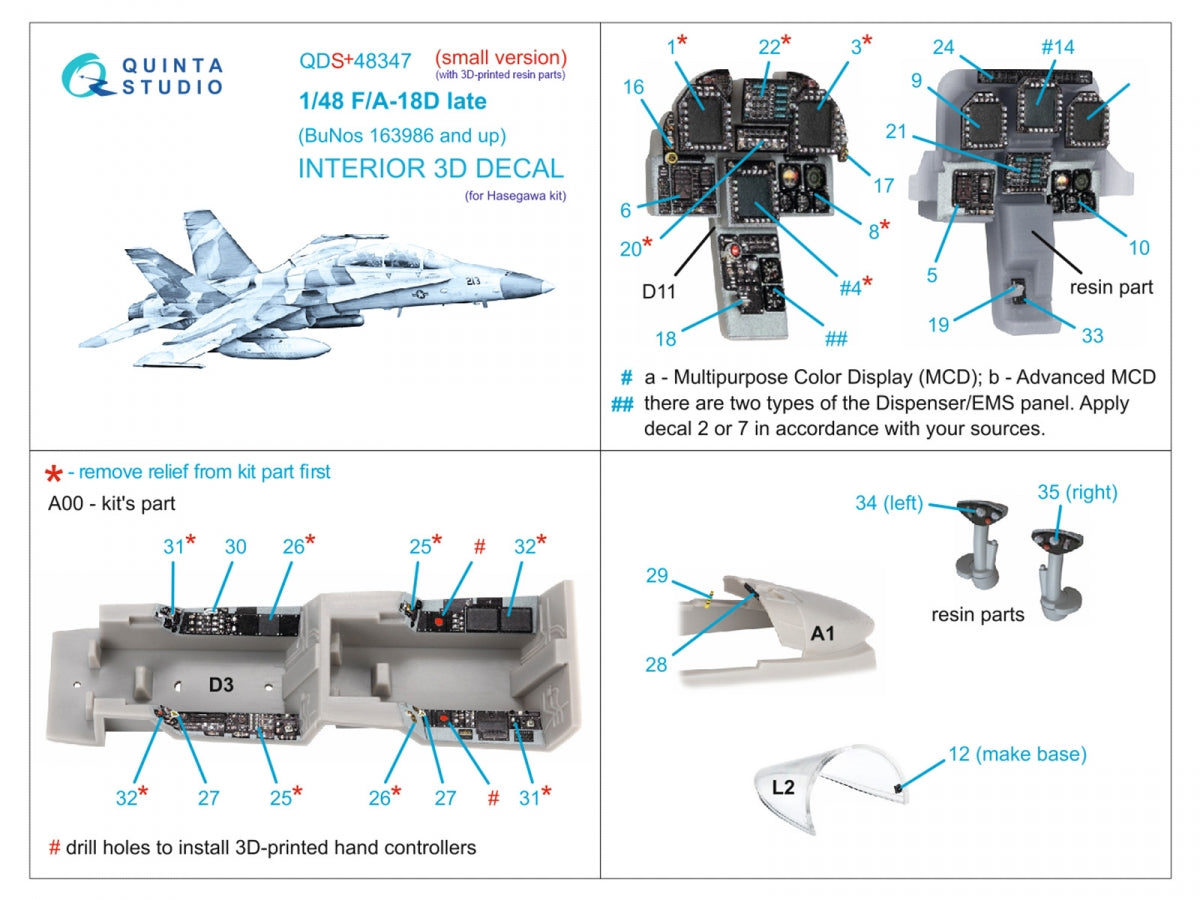 Quinta Studio QDS+48347 FA-18D late 3D-Printed coloured Interior on decal paper (Hasegawa) (with 3D-printed resin parts) (Small version) 1/48 – Bild 2