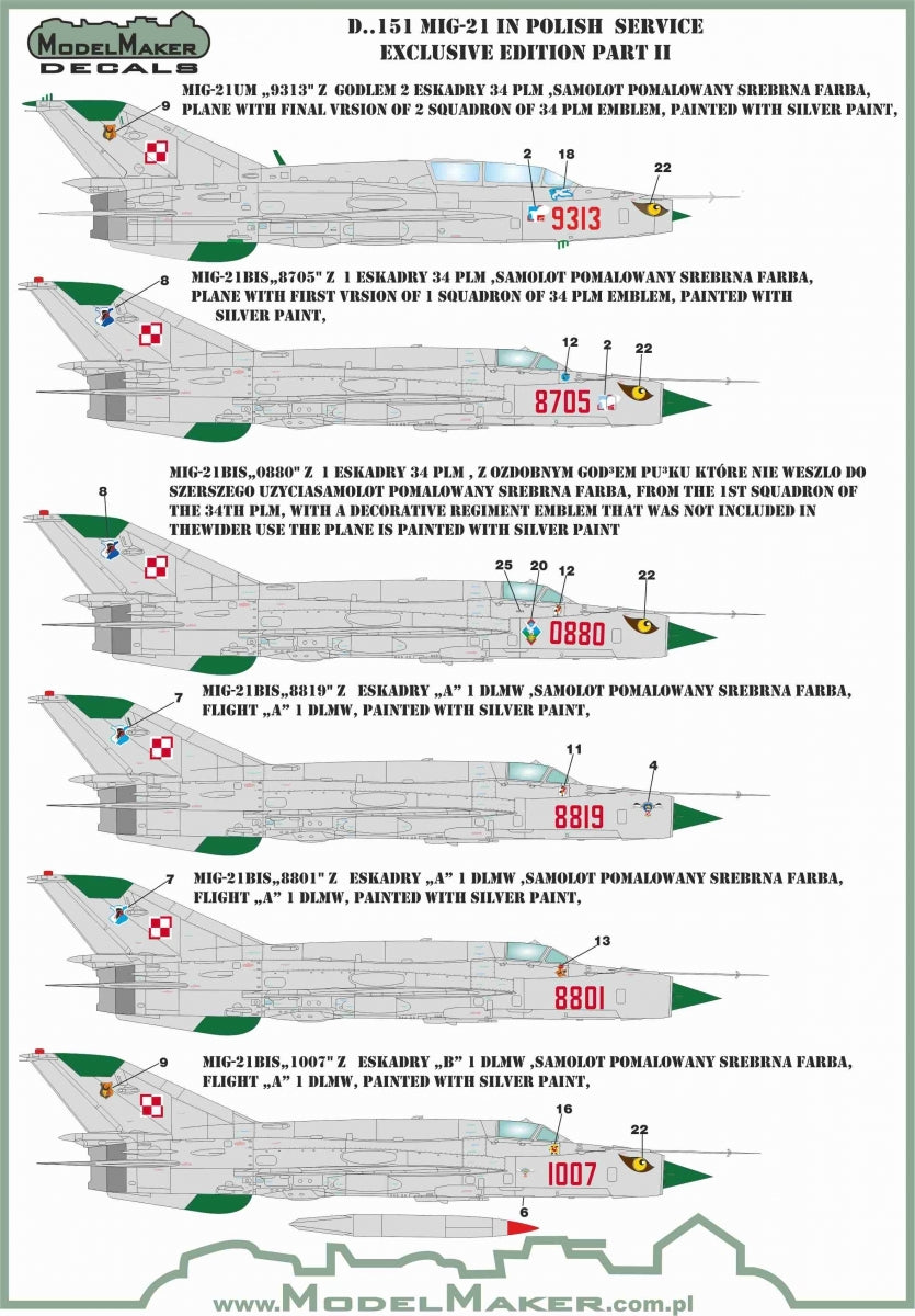 Décalcomanies ModelMaker D48151 MiG-21 en service polonais, édition exclusive, partie II, échelle 1/48 – image 3