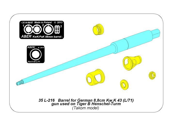 Canon Aber 35L-216 pour canon allemand de 8,8 cm Kw.K 43 (L/71) utilisé sur le Tiger B Henschel-Turm 1/35 – image 3