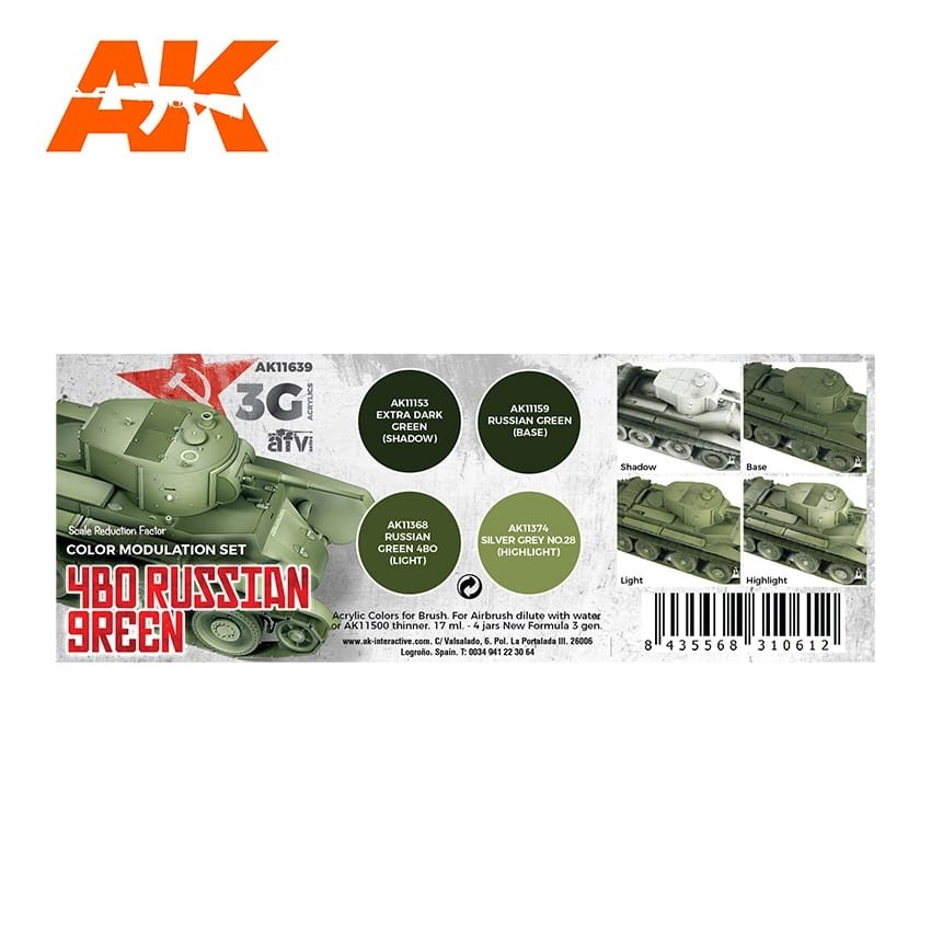 AK Interactive AK11639 4BO RUSSIAN GREEN MODULATION SET 4x17ml – Bild 2