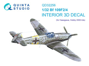 Quinta Studio QD32256 Bf 109F2/F4 3D-Printed &amp; coloured Interior on decal paper (Hasegawa) 1/32