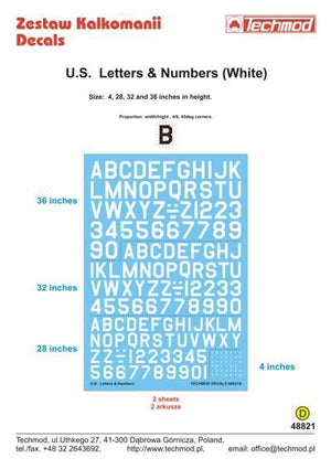 Techmod 48821 U.S. Letters &amp;amp; Numbers white 1/48