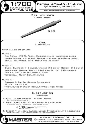 Master SM-700-056 British 4,5in/45 (11.4cm) QF Marks I,III and IV (18pcs) used on Ark Royal 1/700 – Bild 3