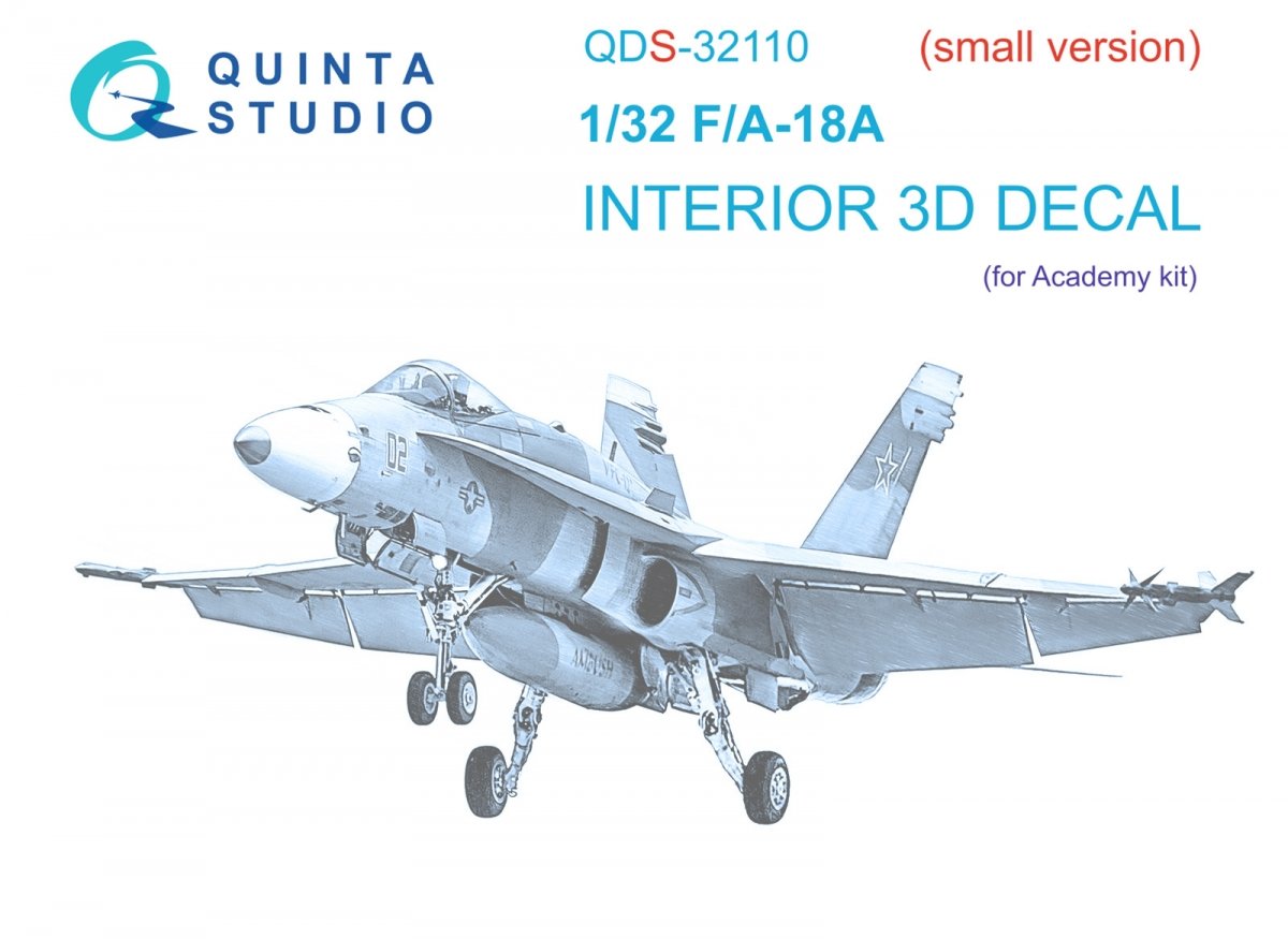 Quinta Studio QDS-32110 F/A-18A 3D-Printed &amp; colored Interior on decal paper (Academy) (Small version) 1/32