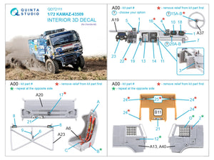Quinta Studio QD72111 KAMAZ-43509 3D-Printed &amp;amp; coloured Interior on decal paper (Zvezda) 1/72 – Bild 2