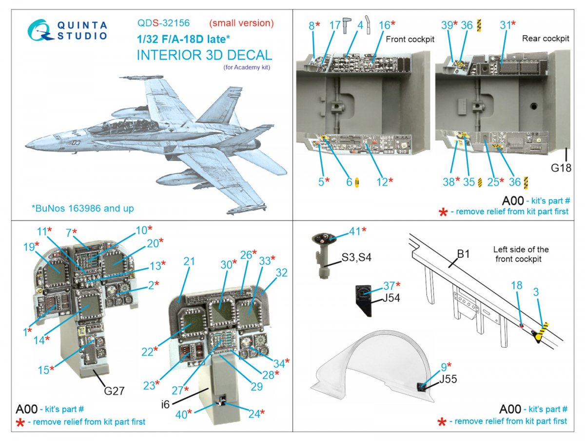 Quinta Studio QDS-32156 F/A-18D late 3D-Printed &amp;amp; coloured Interior on decal paper (Academy) (Small version) 1/32 – zdjęcie 12
