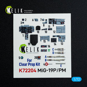 Kelik K72204 MiG-19P/PM - interior 3D decals for ClearProp kit 1/72