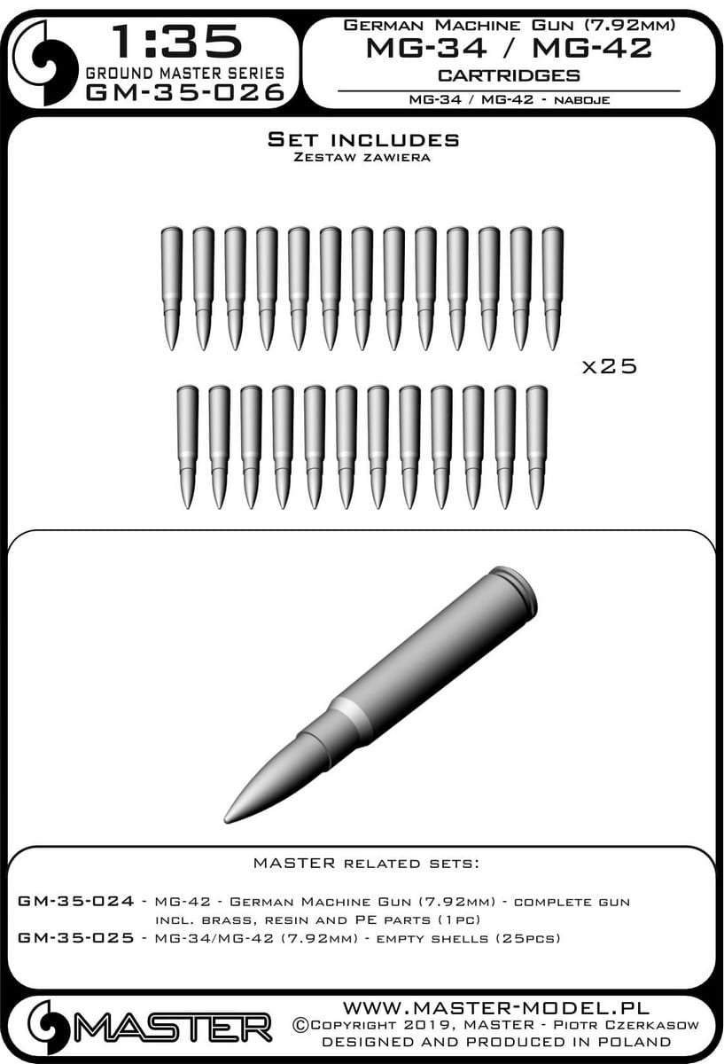 Master GM-35-026 MG-34/MG-42 (7.92mm) - naboje (25sztuk) 1/35 – immagine 3