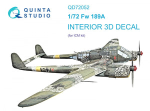 Quinta Studio QD72052 Fw 189A 3D-Printed &amp;amp; coloured Interior on decal paper (ICM) 1/72