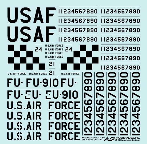 HobbyDecal TC72025V1 Codes de queue USAF F-86 ver 1 1/72