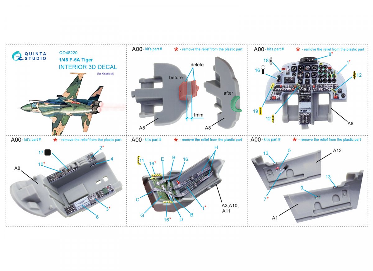 Quinta Studio QD48220 F-5A 3D-Printed &amp;amp; coloured Interior on decal paper (Kinetic) 1/48 – Bild 12