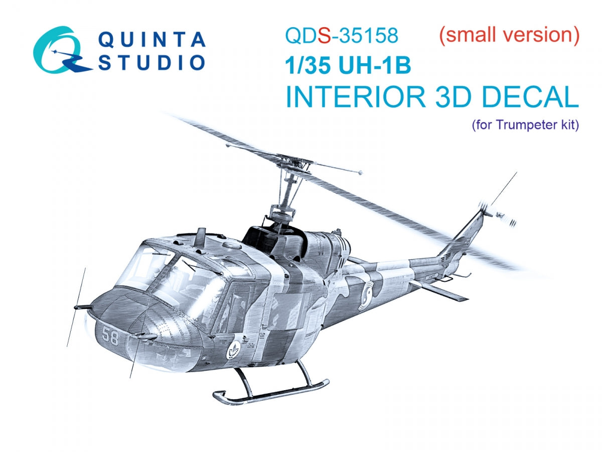 Quinta Studio QDS-35158 UH-1B 3D-Printed &amp;amp; coloured Interior on decal paper (Trumpeter) (Small version) 1/35