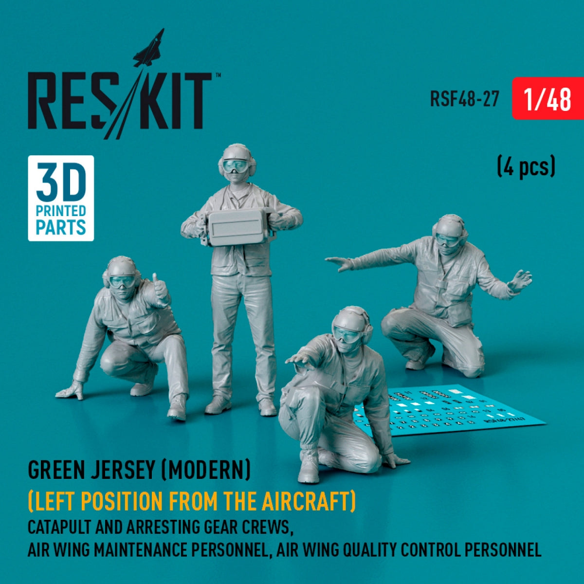 RESKIT RSF48-0027 Green jersey (Modern) (Left position from the aircraft) Catapult and Arresting Gear Crews, Air Wing Maintenance Personnel, Air Wing Quality Control Personnel (4 pcs) (3D Printed) 1/48