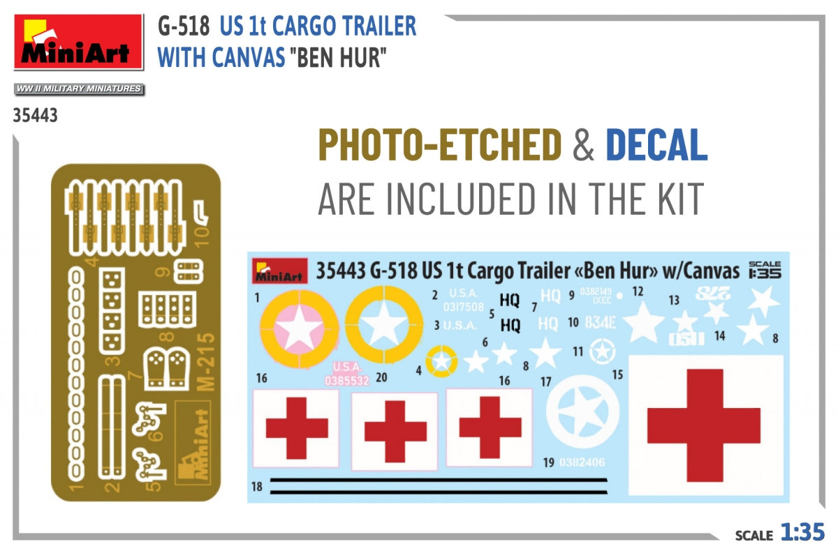 MiniArt 35443 G-518 US 1t CARGO TRAILER WITH CANVAS BEN HUR 1/35 – Bild 2