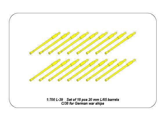 Aber 1/700L-39 Set of 18 pcs 20 mm L/65 C/38 gun barrels for German war ships 1/700 – imagen 4