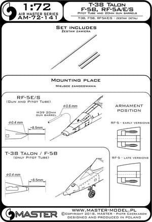 Master AM-72-141 T-38 Talon / F-5B / RF-5A, E, S - Pitot tube and 20mm gun barrels 1/72 – image 3