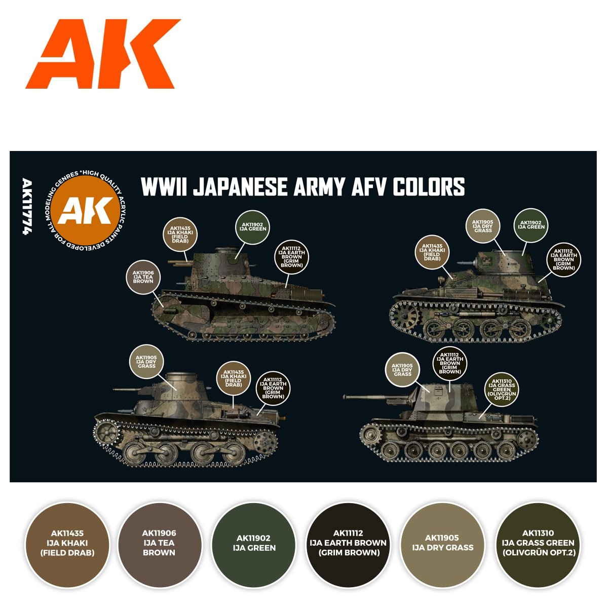 AK Interactive AK11774 WWII JAPANESE ARMY AFV COLORS 6x17 ml – Bild 2