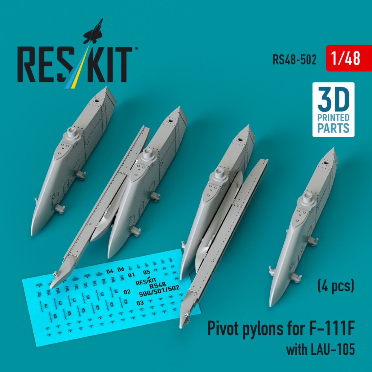 RESKIT RS48-0502 Pivot pylons for F-111F with LAU-105 (4 pcs) (3D Printed) 1/48 – Bild 3