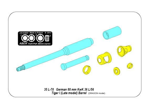 Aber 35L-078n 88mm KwK36/L56 barrel for German Tank Tiger I, Ausf. E - with late muzzle brake 1/35 – immagine 7