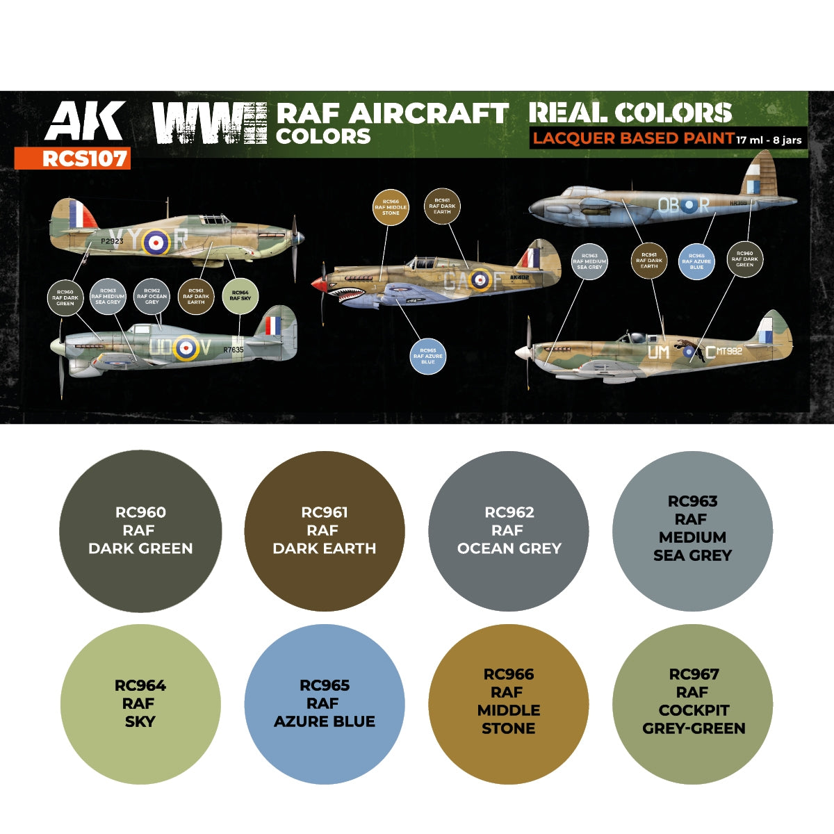 AK Interactive RCS107 WWII RAF Aircraft Colors 8x17ml – immagine 2